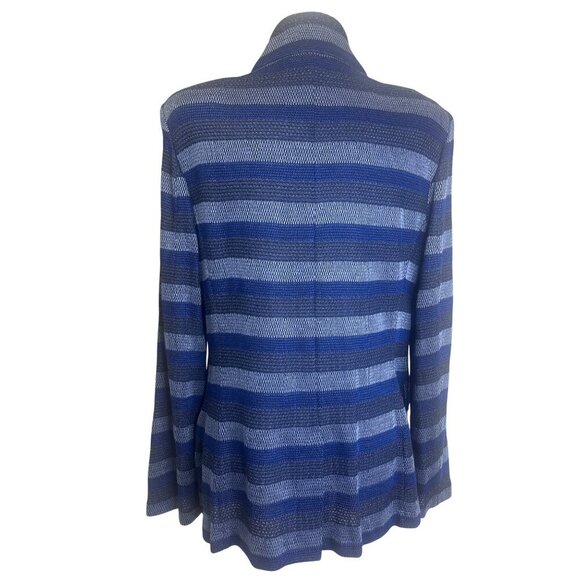 St. John Blue Striped Jacket Ladies Size 14 Long Sleeve Wool Blend Blazer Career - Picture 2 of 11